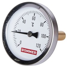 Термометр биметаллический 63 мм 120 градусов с погружной гильзой 50 мм 1/2 ROMMER