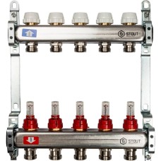 Коллектор Stout из нержавеющей стали с расходомерами  5 выходов